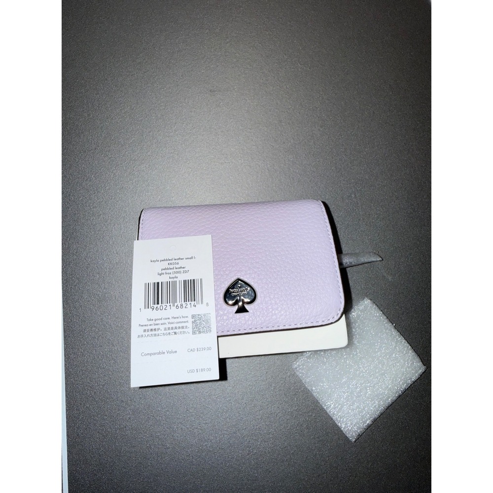 Kate Spade Kayla Pebbled Leather Small L-Zip Bifold Wallet Light Froz KK056 - Picture 8 of 9